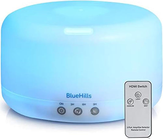 Premium 1000 ML XL Essential Oil Diffuser Aromatherapy Humidifier with Remote for Large Room Home 18 Hour Run Huge Coverage Area 1 Liter Mood Lights Extra Large Capacity White D001