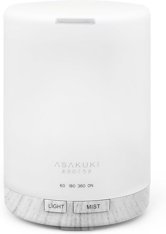 300ML Essential Oil Diffuser, Quiet 5-In-1 Premium Humidifier, Home Fragrance Aroma Diffuser with 7 LED Color Changing Light and Auto-Off Switch -White